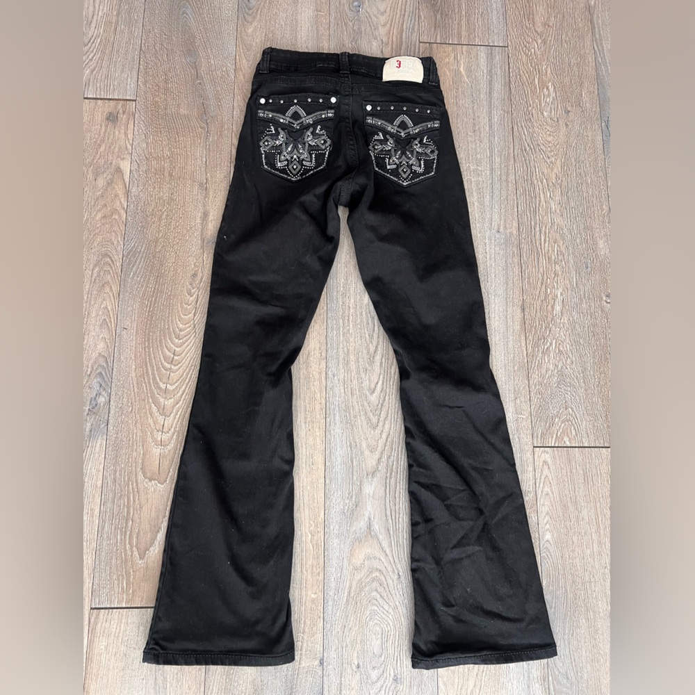 Black Flare Jeans with Stud & Chain Pocket Detail - Picture 2 of 7
